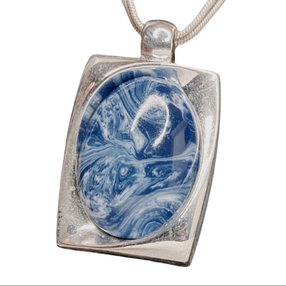 Kenneth Cole Silver Blue Marble Necklace and Earring Matching Set - Picture 3 of 7